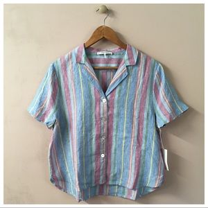 ‼️SOLD‼️Frame Denim Striped High/Low Linen Shirt